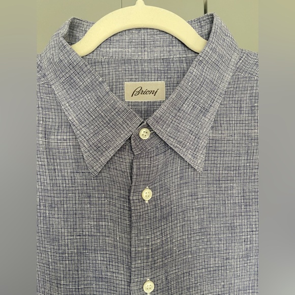 Brioni 3XL Blue Linen Button Down Shirt - Picture 7 of 12